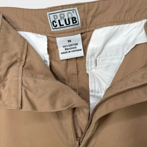 Pro Club Chino Shorts Flat Front Slash Pocket Cotton Twill Khaki Tan Men's US 36 - Picture 3 of 5